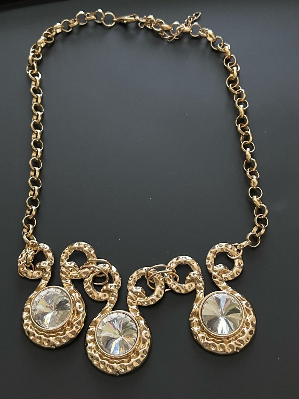 Charming Charlie Gold Statement Necklace Rhinestones